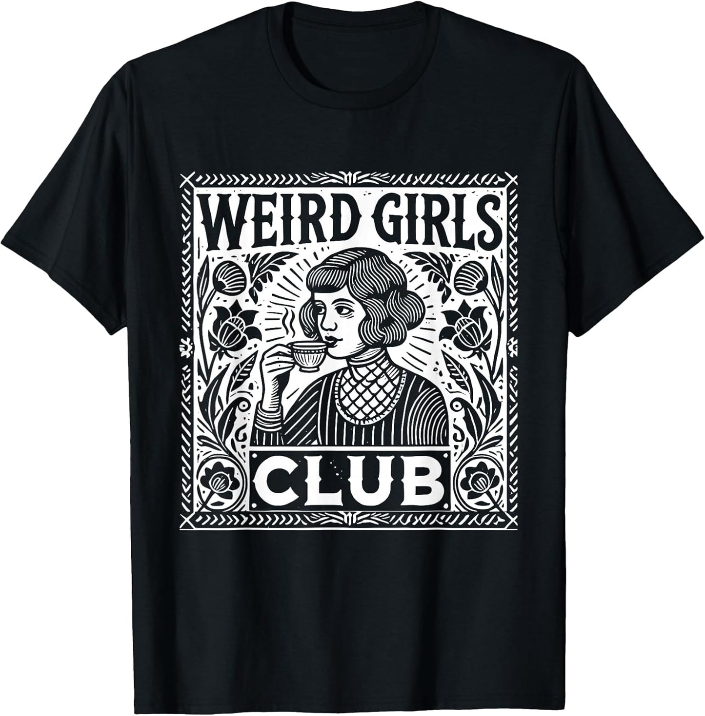 Weird Girls Club Vintage Linocut Retro Introvert Aesthetic T-Shirt