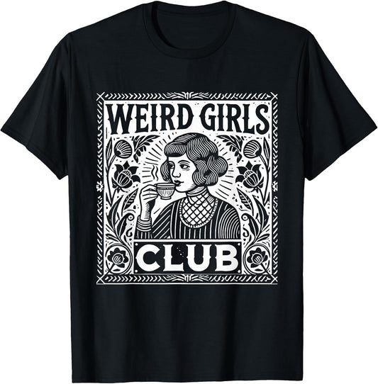 Weird Girls Club Vintage Linocut Retro Introvert Aesthetic T-Shirt