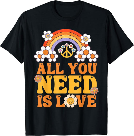 Love Peace Sign 60s 70s Outfit Hippie Costume Women Girls T-Shirt