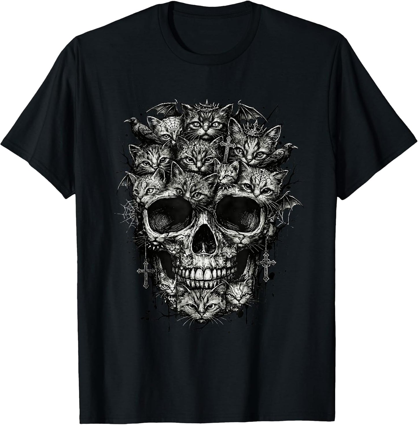Cats Skull, Kitten Goth Alt Punk Weirdcore Halloween Art T-Shirt