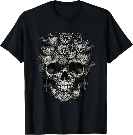 Cats Skull, Kitten Goth Alt Punk Weirdcore Halloween Art T-Shirt
