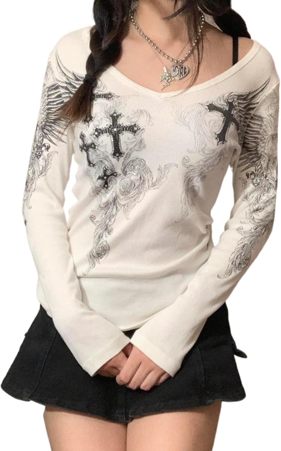 Y2k Fairy Grunge Shirts for Women Gothic Vintage Aesthetic Graphic Clothes Emo Alt Punk Goth Fashion Tops