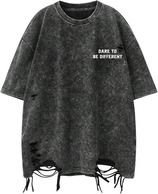 Men's Ripped Distressed Graphic Tees Short Sleeve Crew Neck Letter T Shirts Washed Streetwear