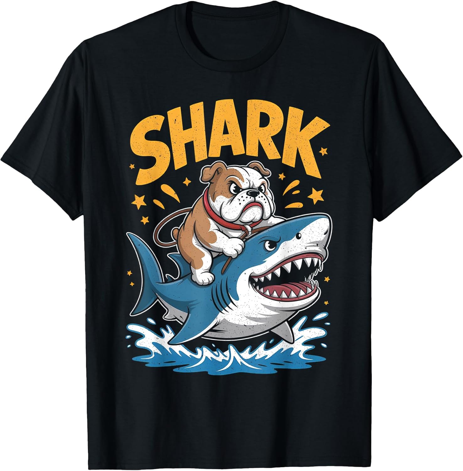 Bulldog Riding Shark Space Galaxy Jawsome Tee