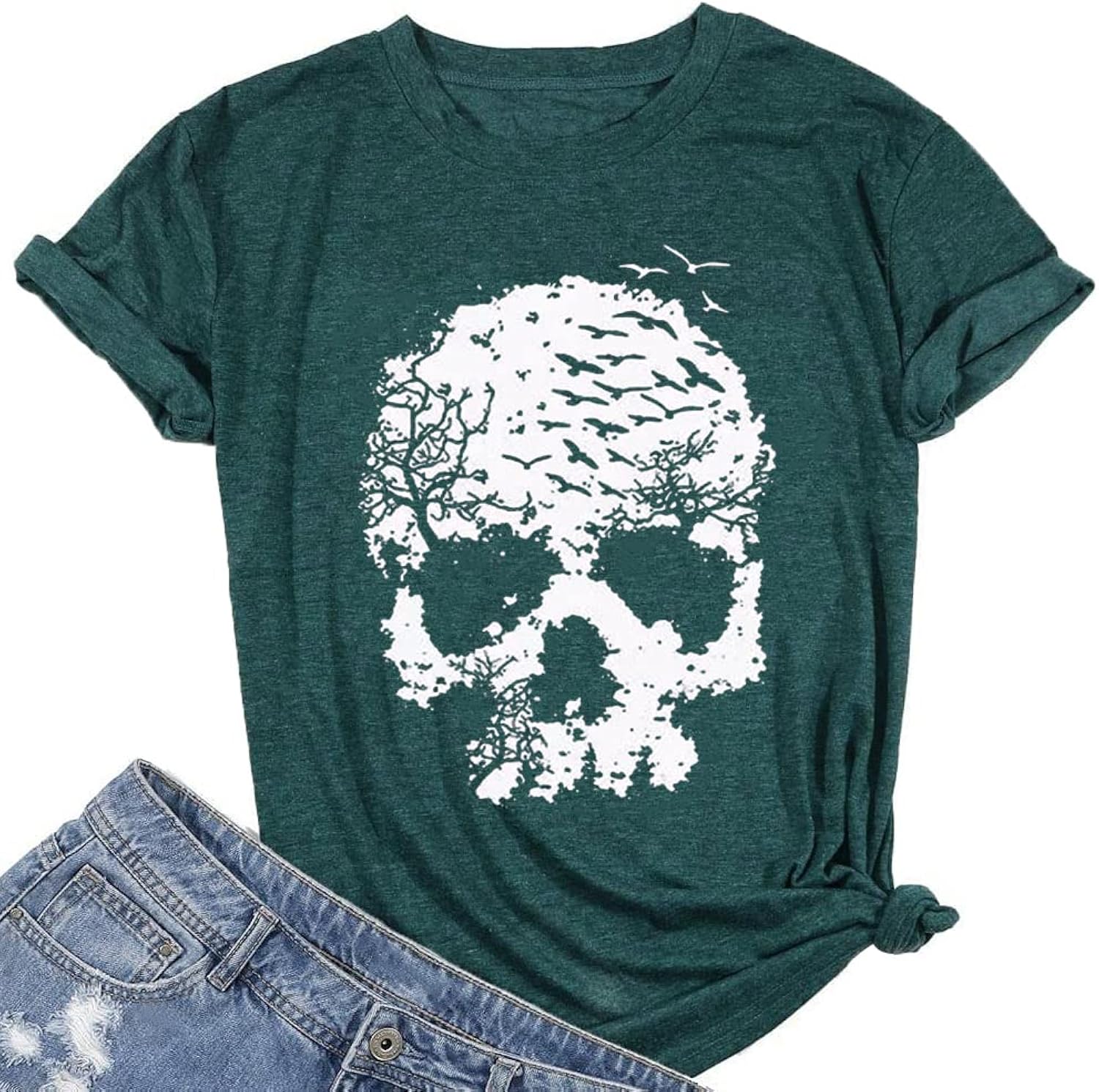 Skull Shirts for Women Funny Gothic Graphic T-Shirts Novelty Horror Tee Casual Athletic Tops