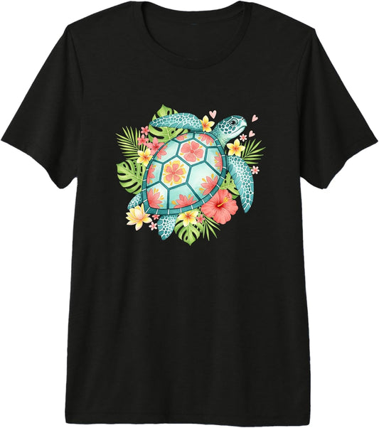 Sea Turtle Floral Beach Nature Ocean Tropical