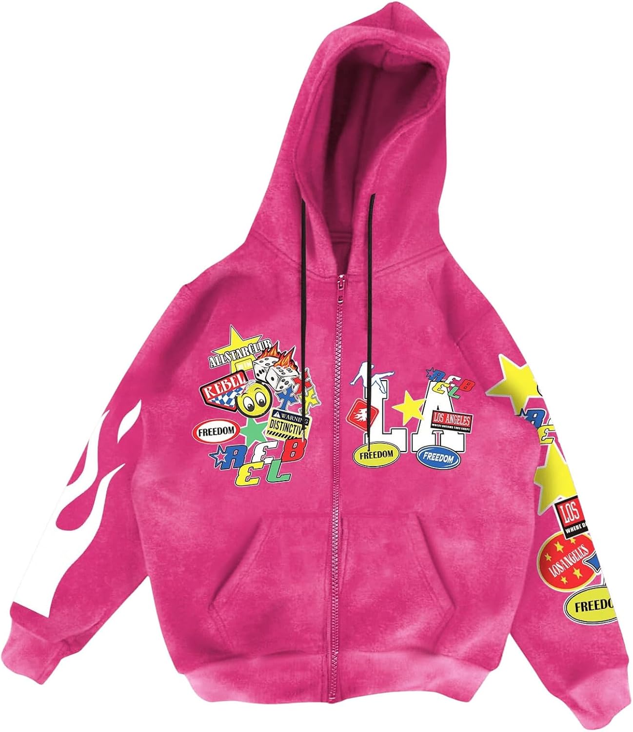 Men's Y2k Graphic Zip Up Hoodies Drawstring Long Sleeve Casual Sweatshirt Jacket with Pockets