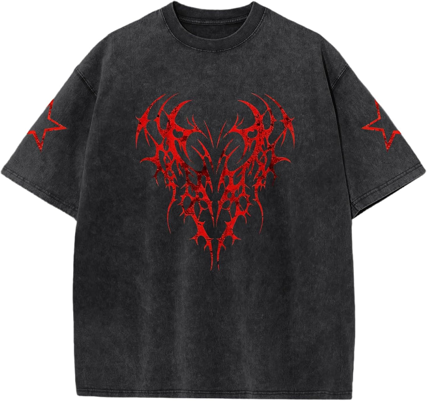 Men Graphic Tees Grunge Goth Punk Oversized Tshirts Emo Scene Gothic Shirts Y2k Streetwear Acid Wash T-Shirt