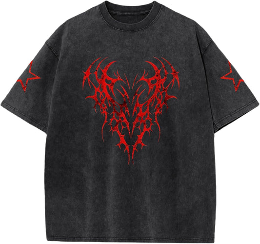 Men Graphic Tees Grunge Goth Punk Oversized Tshirts Emo Scene Gothic Shirts Y2k Streetwear Acid Wash T-Shirt