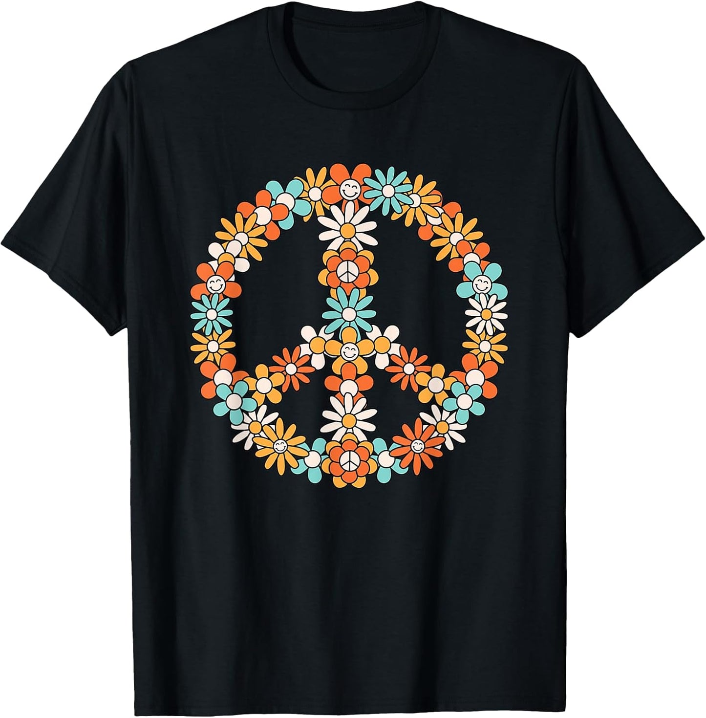 60s 70s Hippie Peace Flower Groovy Party Outfit Women T-Shirt