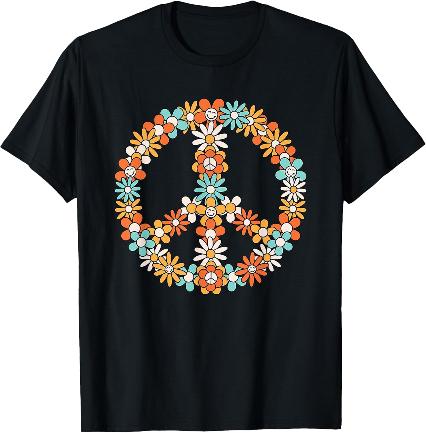 60s 70s Hippie Peace Flower Groovy Party Outfit Women T-Shirt
