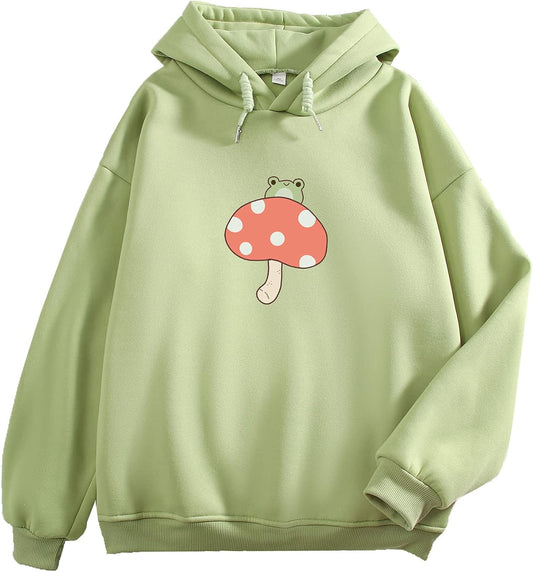 Women Cute Frog Sweatshirt Kawaii Mushroom Hoodie for Teen Girls Aesthetic Cottagecore Clothes Feminino Hoodies