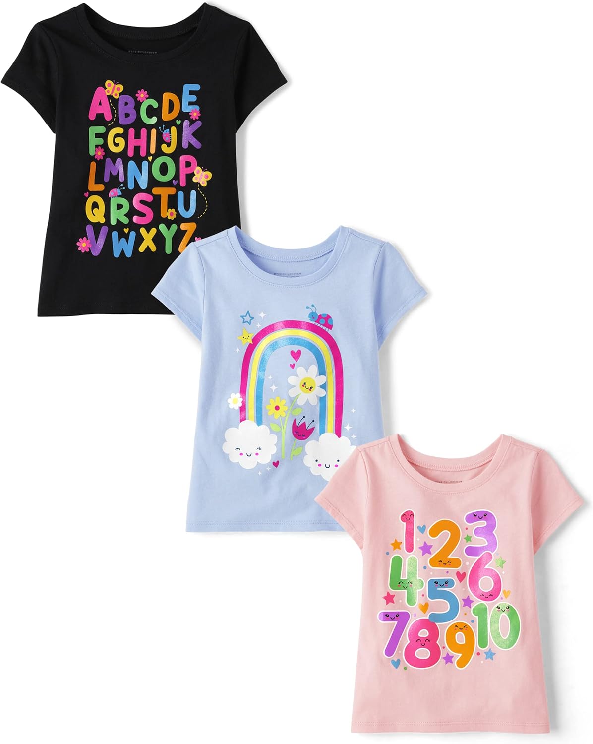 Baby-Girls and Toddler School,Learning Short Sleeve Graphic T-Shirts,3 Pack