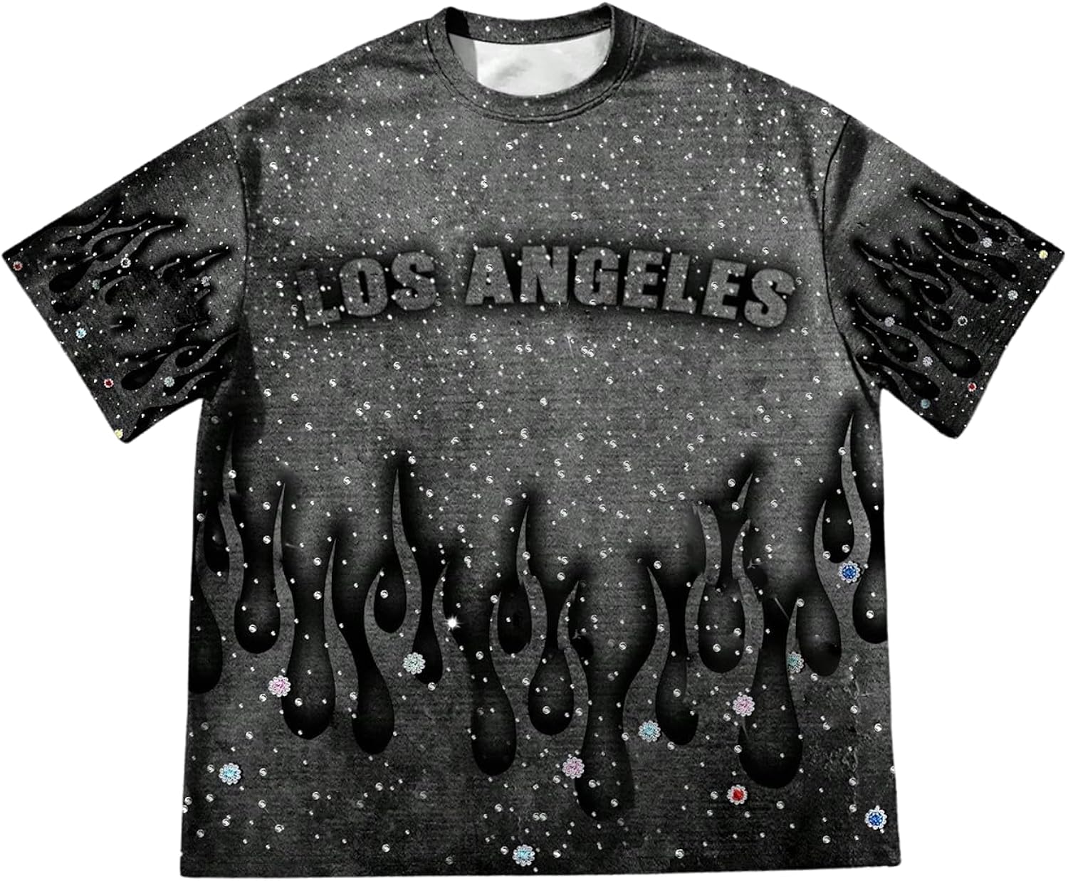 Men's Rhinestone Printed Graphic Tees Short Sleeve Crewneck T Shirt Vintage Summer Tops Streetwear
