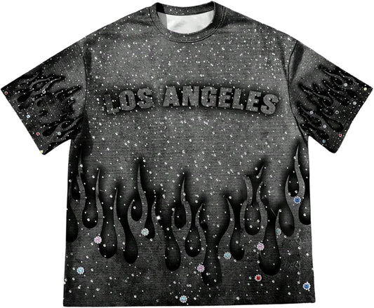 Men's Rhinestone Printed Graphic Tees Short Sleeve Crewneck T Shirt Vintage Summer Tops Streetwear