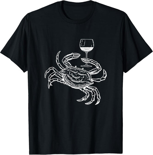 Wine Crab Ocean Lovers Shirt Funny Drinking Vacation Tee T-Shirt