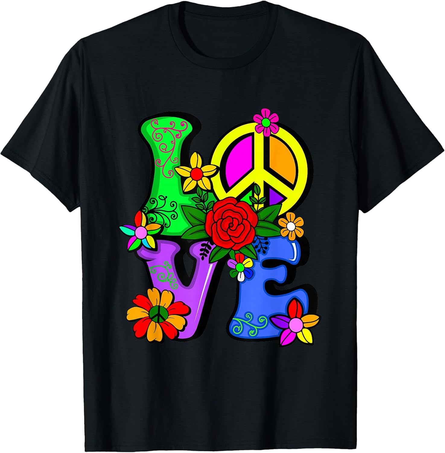 Retro 60's 70's Flower Power Hippy, Groovy Love Peace Hippie T-Shirt