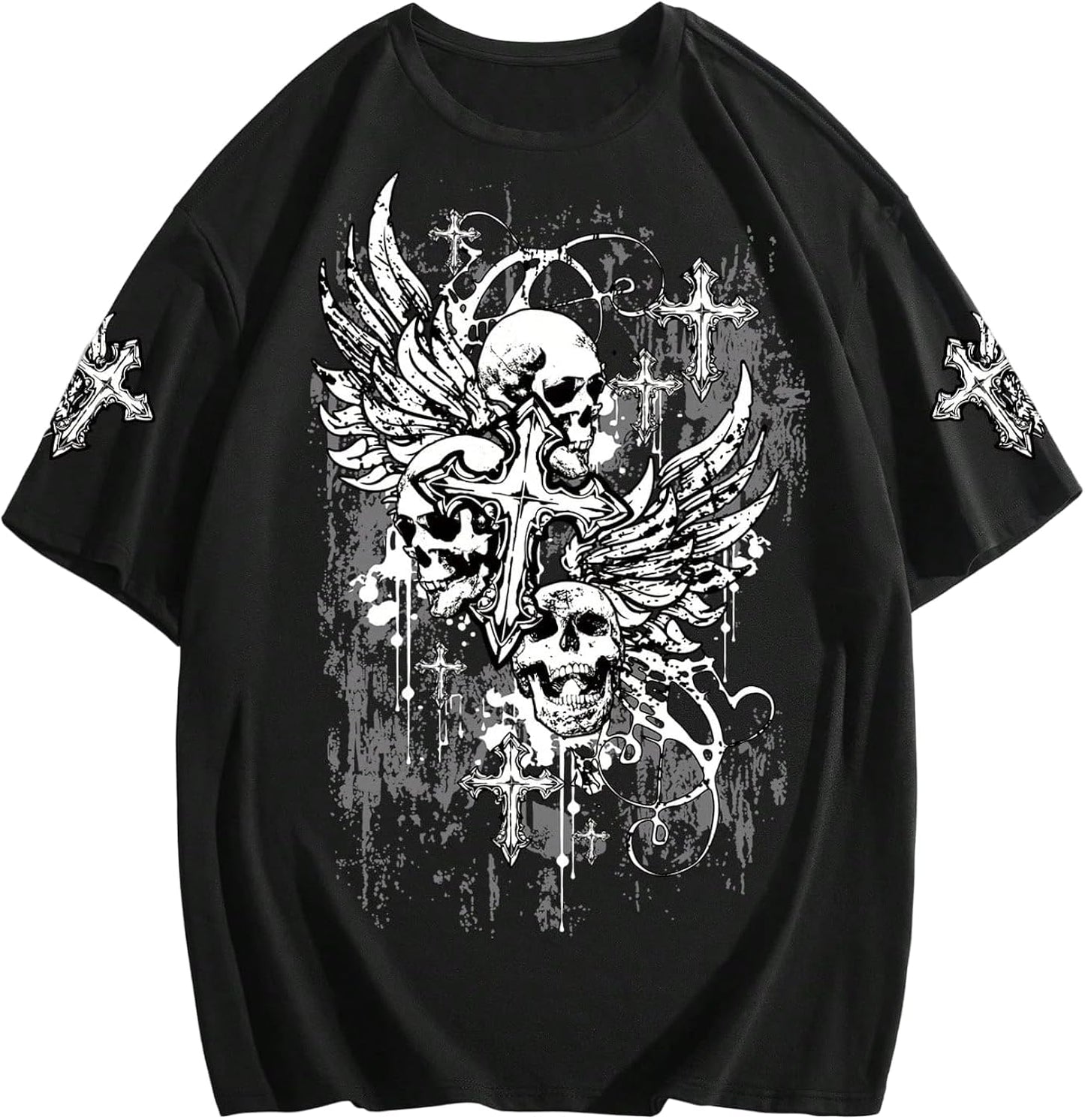 Men's Gothic Graphic Tops Y2K Cross Print Short Sleeve Crewneck Christian Tshirt