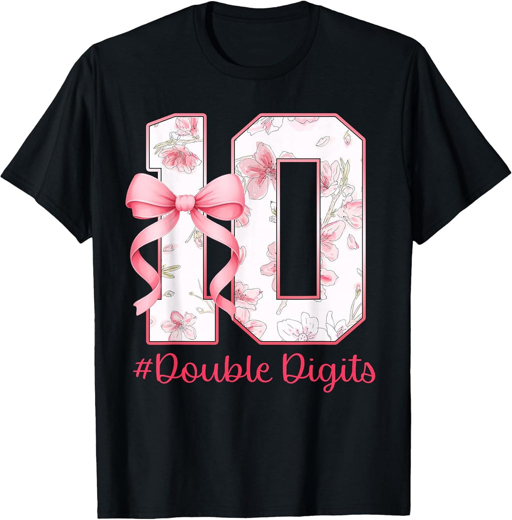 10th Birthday Girl Pink Coquette Bow 10 Year Old Aesthetic T-Shirt
