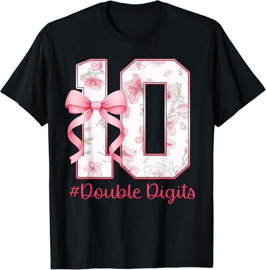 10th Birthday Girl Pink Coquette Bow 10 Year Old Aesthetic T-Shirt