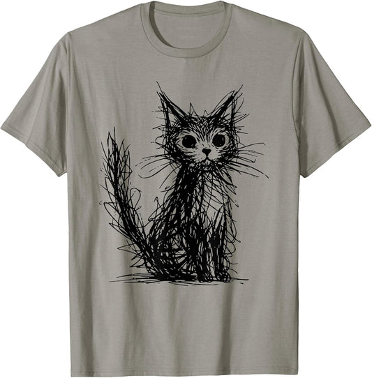 Minimal Line Art Minimalist Abstract Sketch Scribble Cat T-Shirt