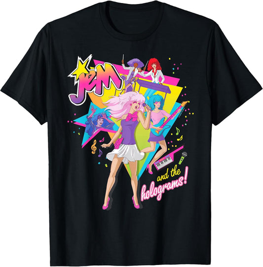 Jem and The Holograms Full Band Rocking Out 80's Rock Retro T-Shirt