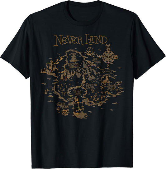 Peter Pan Never Land Map Graphic T-Shirt T-Shirt Small