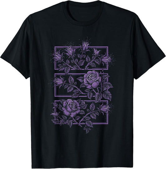 Creepy Dark Purple Gothic Rose Floral Flower T-Shirt
