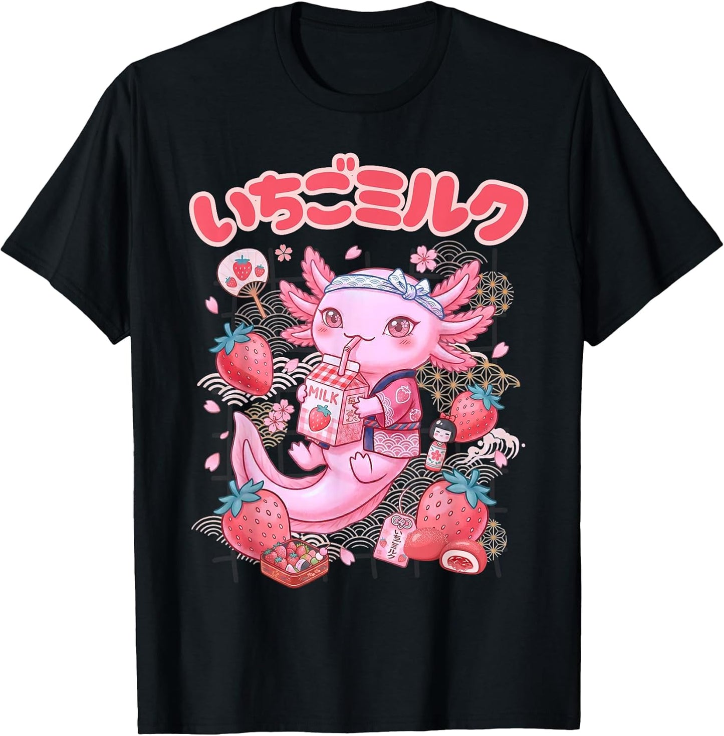 Kawaii Anime Axolotl & Japanese Strawberry Milk Co