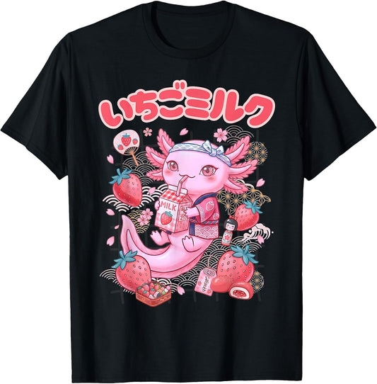 Kawaii Anime Axolotl & Japanese Strawberry Milk Co