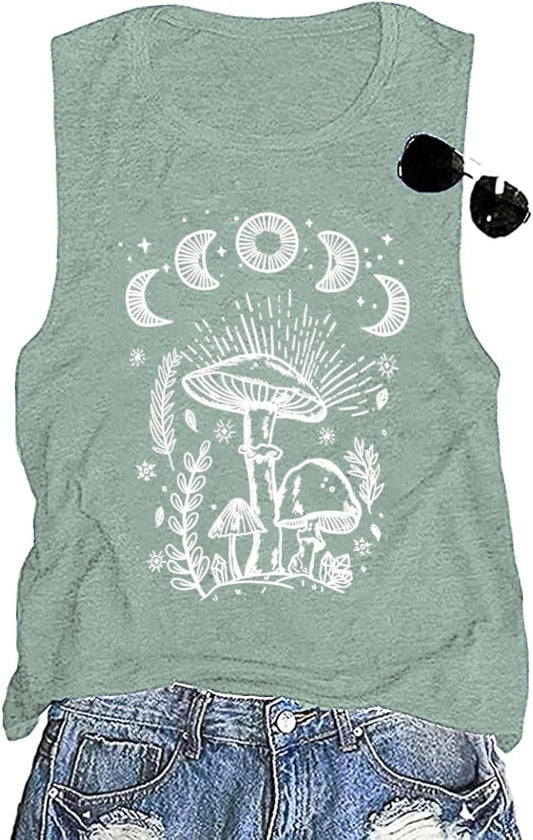 Vintage Boho Graphic Tees for Women Summer Round Neck Nature Cottagecore Tee Tops