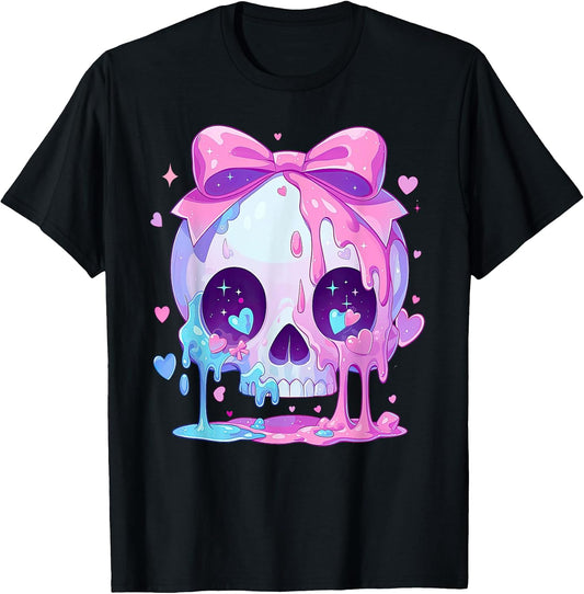 Kawaii Pastel Goth Creepy Cute Melty Pink Skull T-Shirt