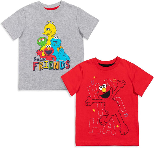 Elmo's Book of Friends 2 Pack T-Shirts and Board Book Set Infant to Little Kid Sizes (12 Months - 7-8)