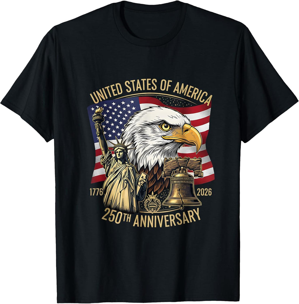 250 Years 1776-2026 250th Birthday Eagle Liberty Bell T-Shirt