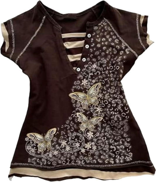 Y2k Fairy Grunge 2000s Short Sleeve Top Whimsy Twee Harajuku Emo Scene Clothes Vintage Mcbling Alt Fairycore Shirt