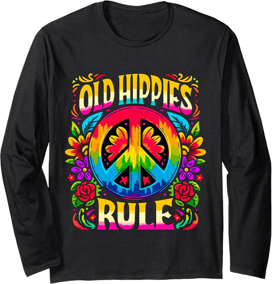 Old Hippies Rule 70s 80s Party Peace Long Sleeve T-Shirt