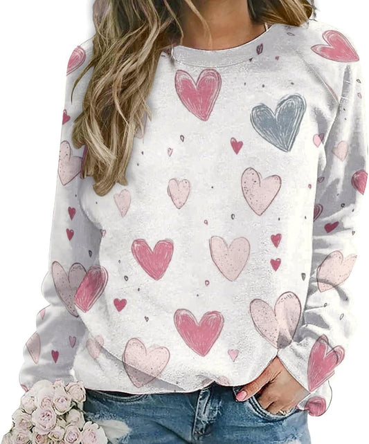Womens Valentine's Day Sweatshirts Fall Love Heart Graphic Pullover Tops Casual Crewneck Long Sleeve Shirts Oversized