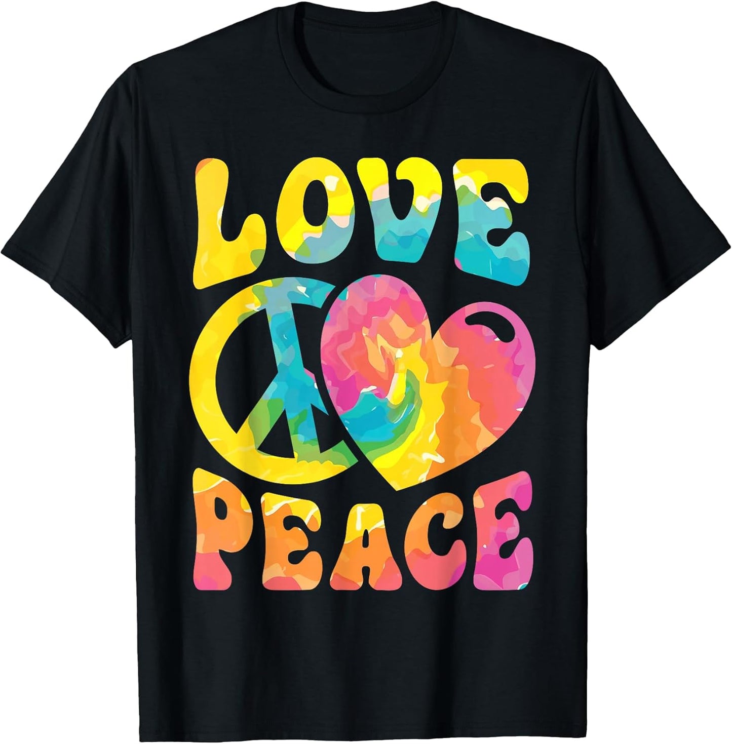 Hippie Women Men Love Peace Sign Heart Tie Dye Retro Groovy T-Shirt