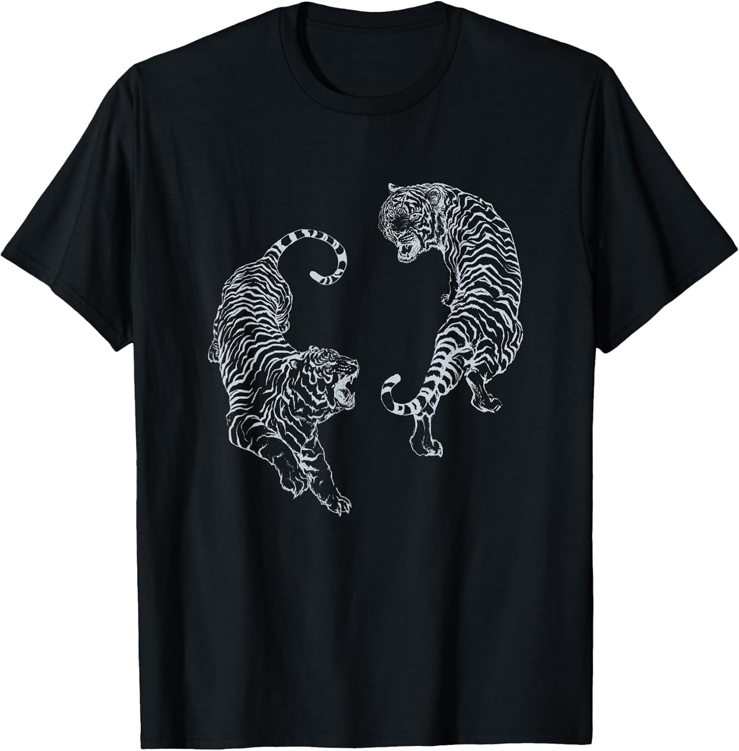 Vintage Tiger Aesthetic Tattoo Art Twin Tigers T-Shirt