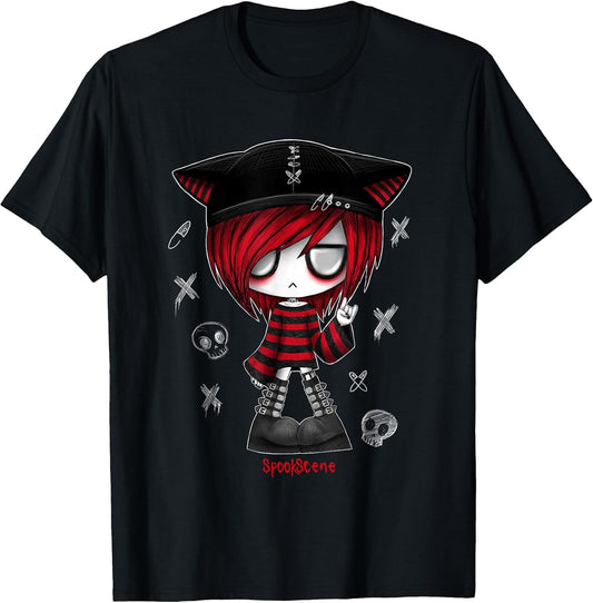 Edgy Kitty Hat Scene Kid Emo Alt Goth Red T-Shirt