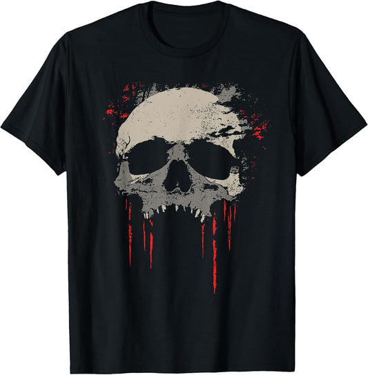 Distressed Grunge Gray Skull With Red Streaks Leaks T-Shirt