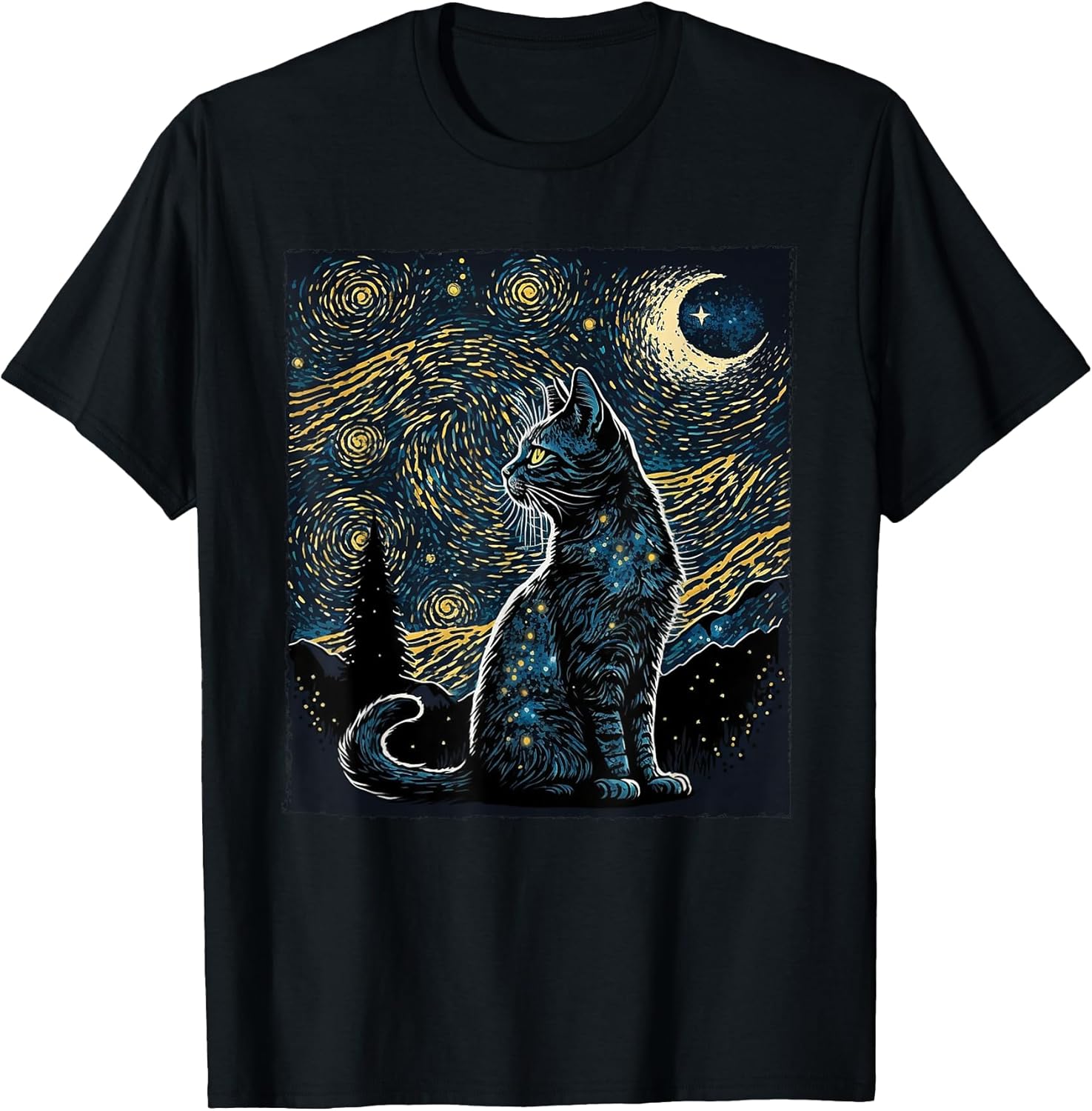Starry Night Cat Van Gogh Cat Lover Gifts Cat Mom, Cat Dad T-Shirt