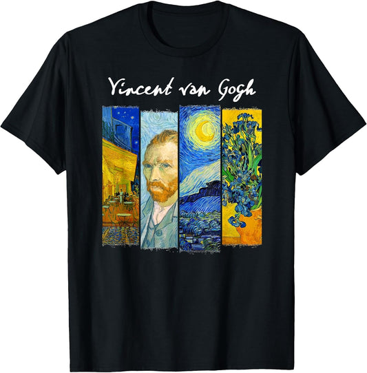 Famous Van Gogh Paintings Art Starry Night Flowers Portrait T-Shirt