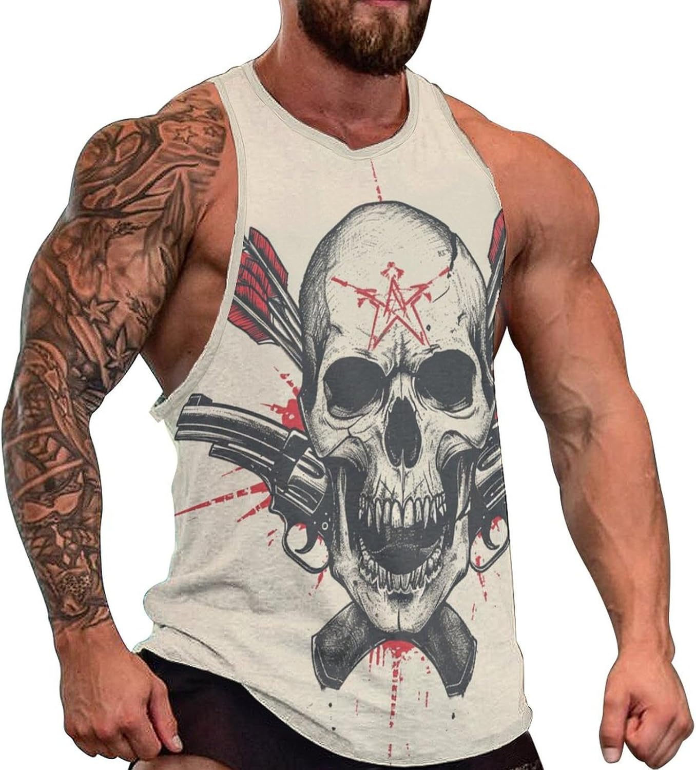 Graphic Tees for Men Skull Tank Tops for Men Sleeveless Cotton Shirts for Men Over Sized Cutoff Shirts for Men Quick Dry Bodybuilding Tank Tops for Men Muscle Shirts 3XL