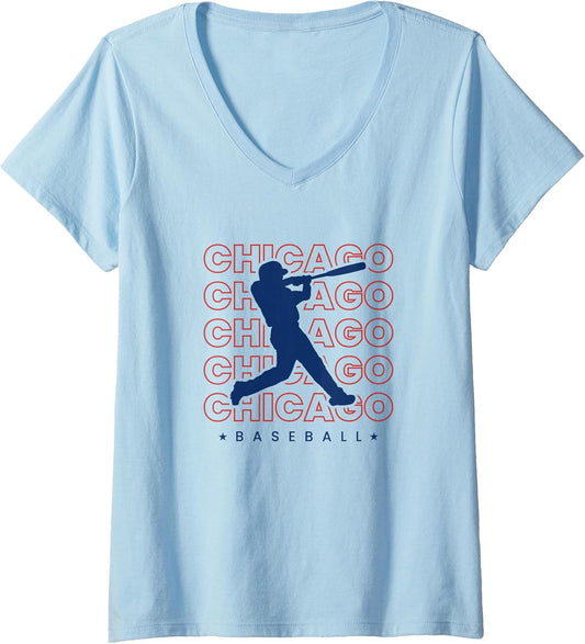 Women's Chicago Baseball Minimalist Classy Player Baseball Lover V-Neck T-Shirt