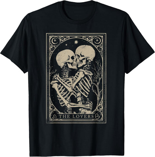 Tarot Card Shirt The Lovers Goth Skeleton Halloween Occult T-Shirt