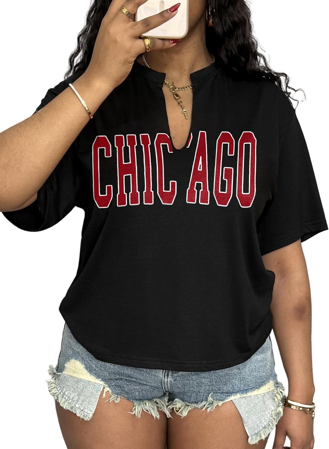 Womens Oversized Graphic Tees V Neck Summer Casual Short Sleeve T Shirt