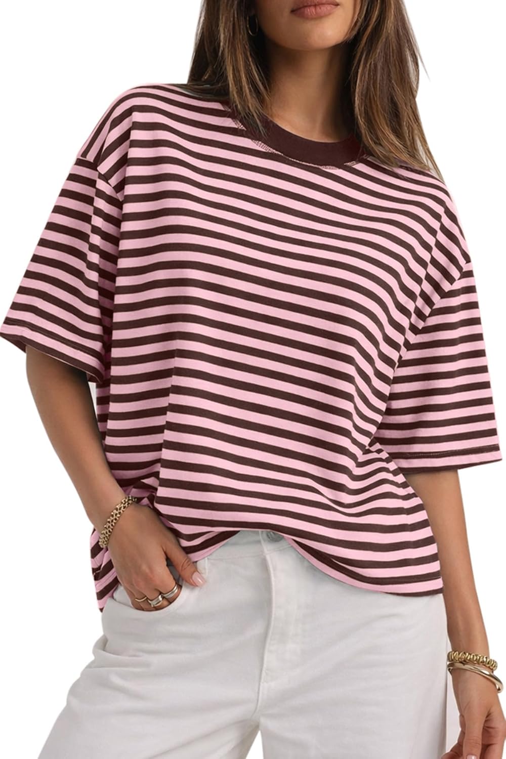 Womens Oversized Striped T Shirts Short Sleeve Fashion 2026 Casual Crewneck Summer Y2K Clothes