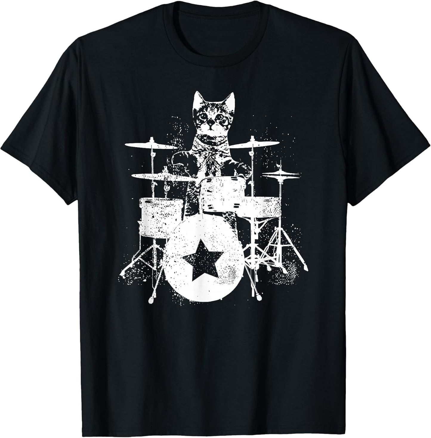 Punk Rockstar Kitten Kitty Cat Drummer Playing Drums Graphic T-Shirt Small