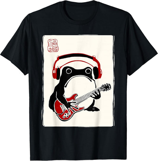 Funny Grumpy Frog Guitar Rock Music Kawaii Japanese T-Shirt